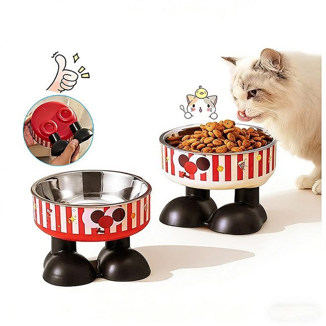 HLOMOM 不鏽鋼寵物碗 寬大碗口 適合幼犬幼貓 適用多種寵物 白色爆米花款[含不鋪鋼碗], 白色爆米花款[含不鋪鋼碗】, 1個