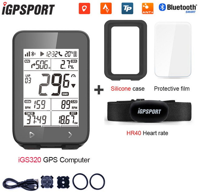 IGPSPORT IGS320 자전거 컴퓨터 GPS 글로벌 오프라인지도 사이클링 주행 거리계, igs320 HR40, 1개