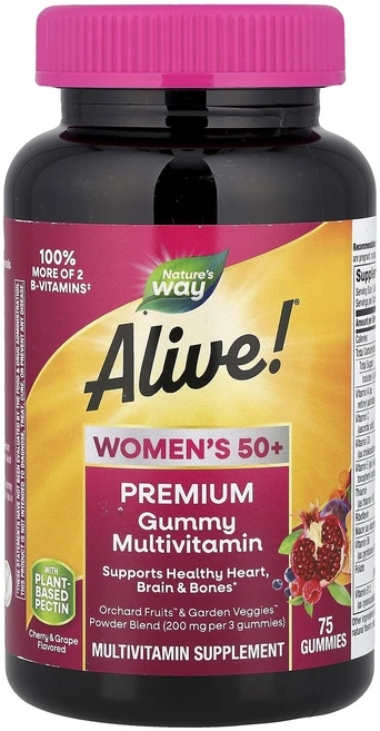 정말좋습니다 Nature's Way Alive!® 50세 이상 여성용 프리미엄 구미젤리 종합비타민 체리 및 포도 구미젤리 75개 빠르게배송해드릴게요, 1개, 75정 - 쿠팡