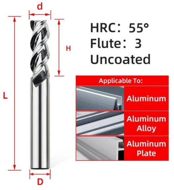 알루미늄 구리 가공 카바이드 플랫 엔드 밀 HRC55 3 플루트 선반 공구 텅스텐 스틸 밀링 커터 4 5 6 8 10mm, 03 1pc HRC55 3F, 23 d16xD16x45x100L, 1개