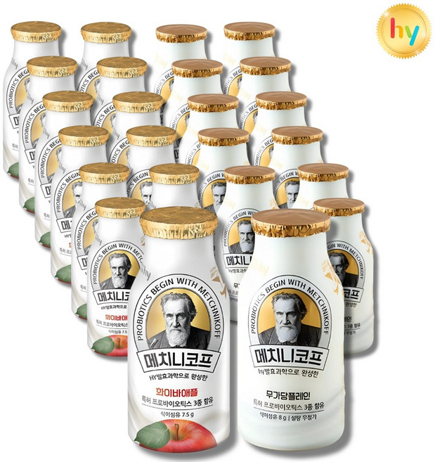 hy 한국야쿠르트 메치니코프 140ml 2가지맛(플레인12+화이바애플12) 총24입, 24개
