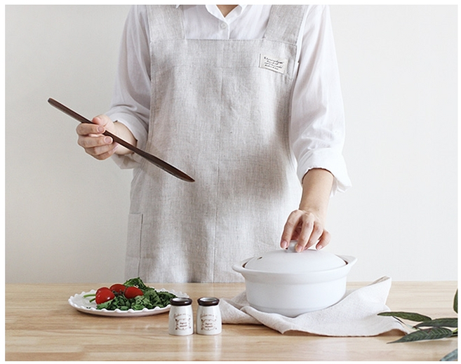 여성 여름앞치마 린넨 면 어린이집 교사용 옆주머니 고급 심플 내추럴 예쁜, 1개