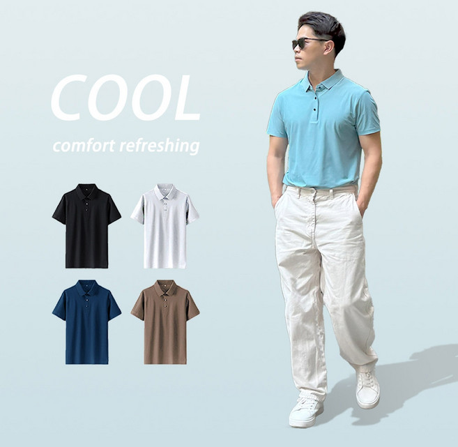 排汗涼感衫 透氣舒適, 冰絲POLO衫【黑色】,L, 黑色