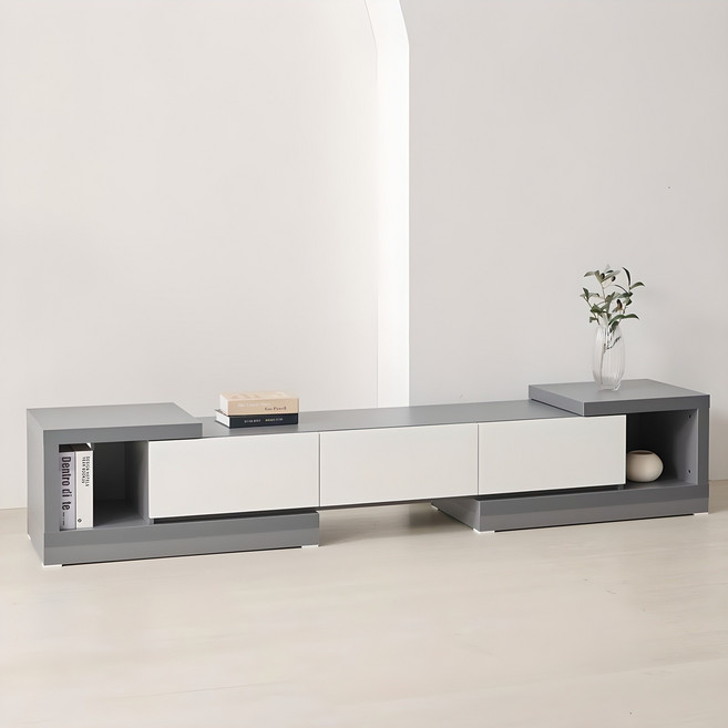 퍼니하우스 카라 익스텐션 확장형 TV다이 받침대 티비장 서랍형 거실장 1600 1800 2400, 그레이화이트