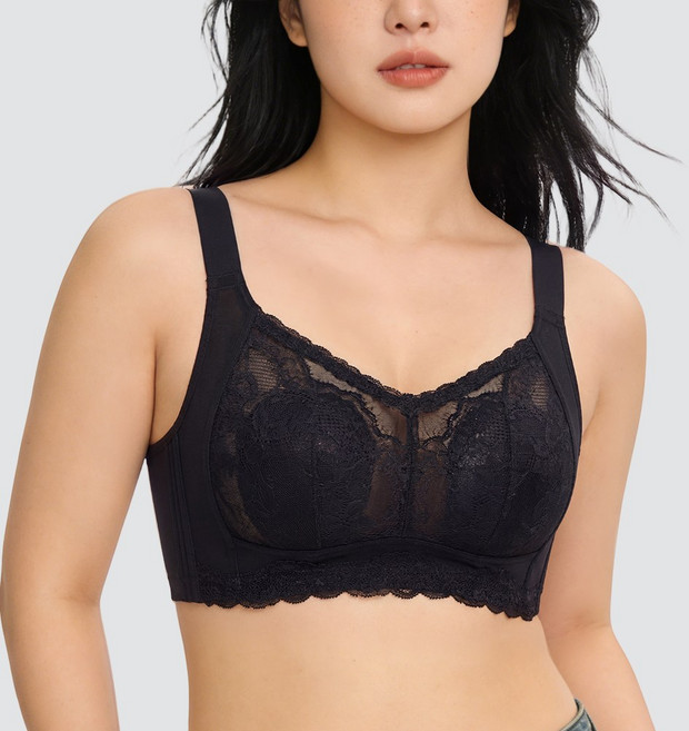 TIRASS 얇은 통기성 레이스 처진가슴 보정 가슴작아보이는 브라