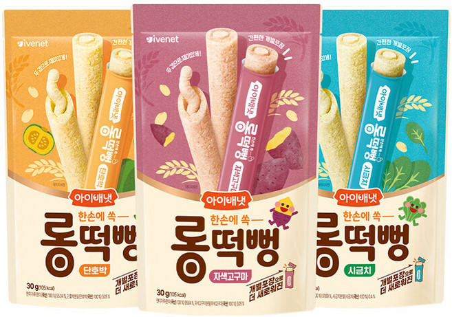 다산메디칼 아이배냇 롱떡뻥 3종세트 랜덤 사은품 증정, 롱떡뻥 3종, 1세트