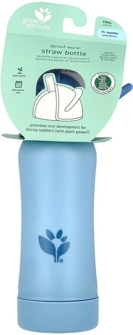 Green Sprouts Sprout Ware® Straw Bottle 9+ Months Blueberry 10 oz (295 ml) Sprouts (그린 스프라우트, 1개, 295ml - 쿠팡