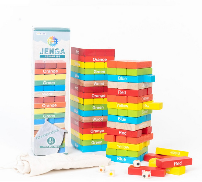 아이스타 원목 컬러 젠가 51pcs (정리.보관용파우치 포함) 보드게임, 1개