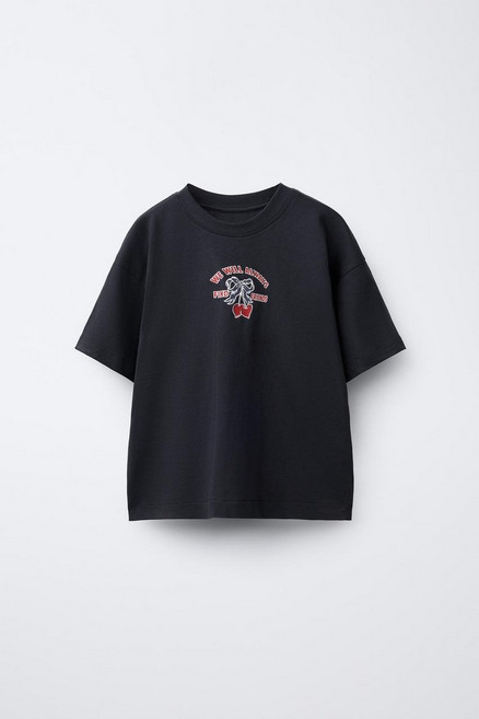 ZARA 자라 하트 프린트 티셔츠 - 다크 앤트러사이트 그레이 146705