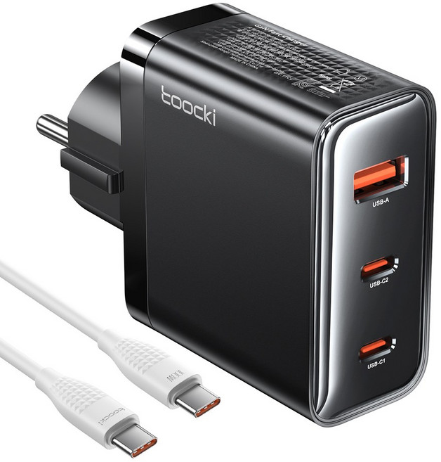 Toocki GaN PD 100W 3포트 접지형 C타입 PPS 초고속 멀티 충전기 어댑터, 1개, 블렉