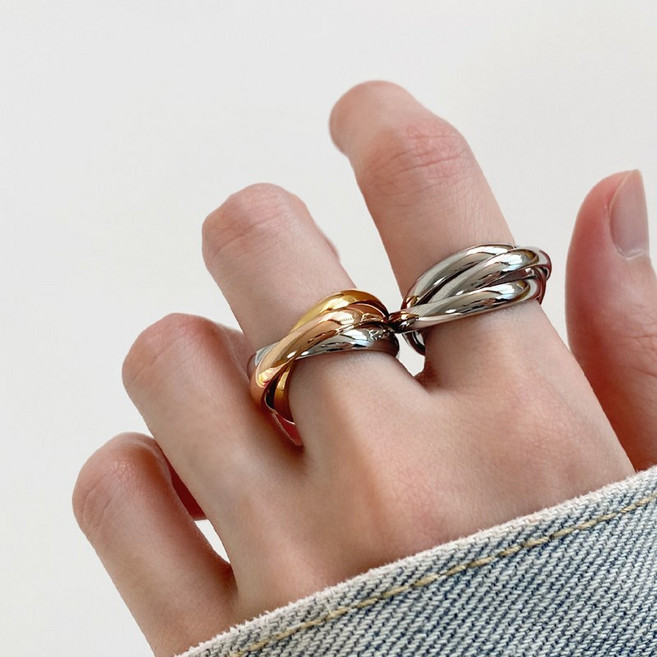 시크문 써지컬스틸 쓰리 레이어드 볼드 꼬임 반지 2color