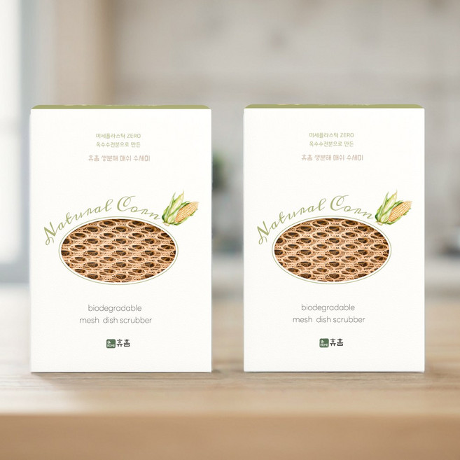 휴홈 플라스틱 없는 옥수수 생분해 수세미, 2세트, 5개입