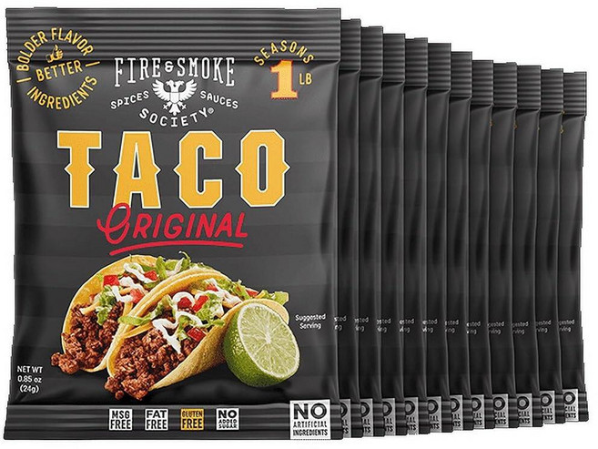 Fire & Smoke Society 타코 시즈닝 믹스 | 2.4kg(0.85온스) (12팩) | 카르니타스 파히타 스테이크 쇠고기 닭고기용 멕시코 시즈닝, 24g
