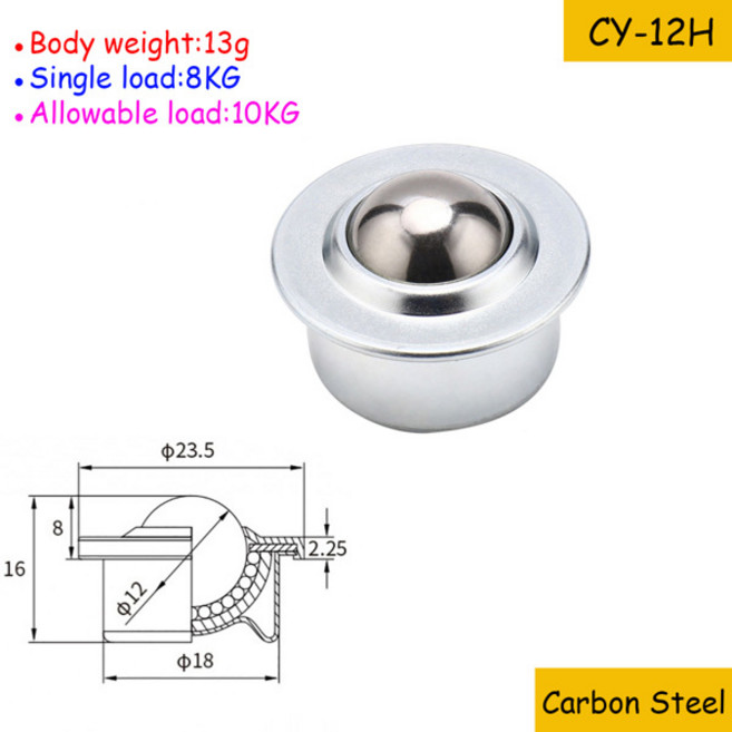3/5개 CY-8H/12H/15H/22H/30H 볼 트랜스퍼 볼 베어링 불스아이 휠 탄소강/나일론/SUS304 스테인리스 스틸, [00] 3Pcs, [00] CY-12H Carbon Steel
