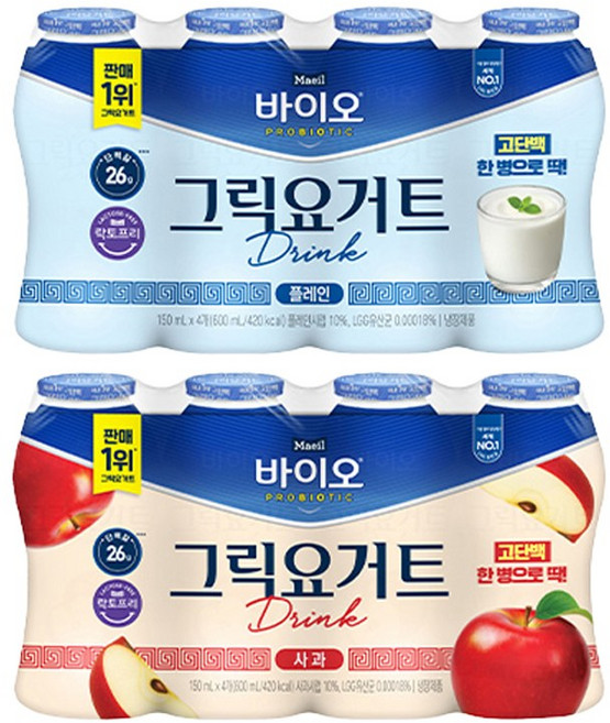 매일바이오 그릭요거트 드링크(150mlX4입) 플레인1개+사과1개 냉장무료배송