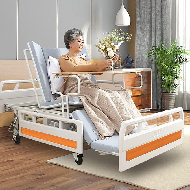 간호침대 노인 마비 환자 변기 병원 등받이 전동 침대, 라텍스 매트리스 + 식탁 + 샴푸대 + 변기