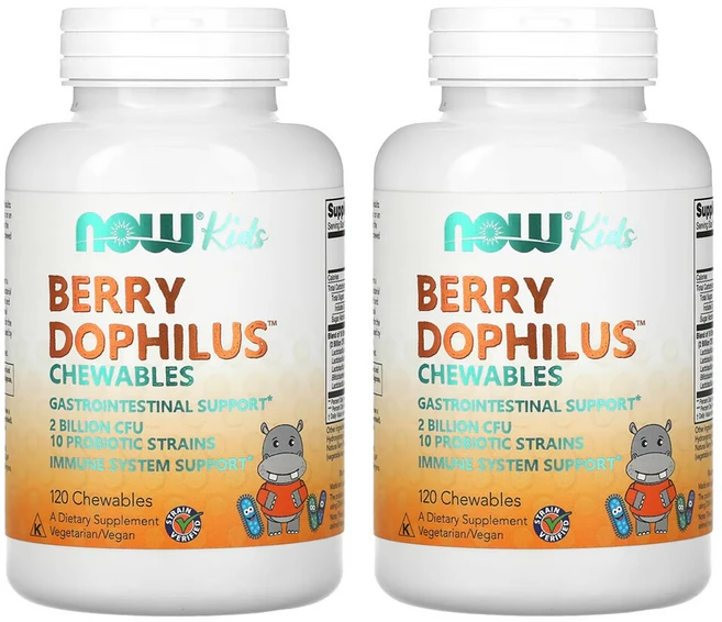NOW Foods Berry Dophilus 어린이용 20억 CFU 츄어블 120개 x 2, 120정, 2개 - 쿠팡