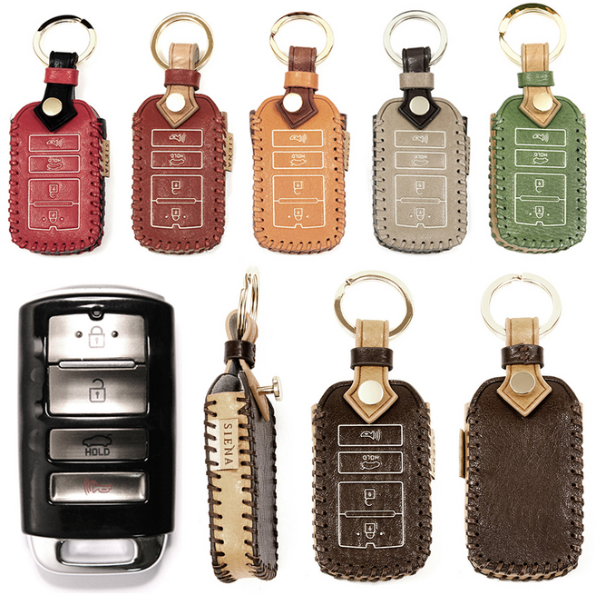Frz 기아 C타입 4버튼 더뉴 쏘렌토 더 마스터 자동차 스마트키 키케이스 천연 가죽 키 케이스 차키 홀더 커버 새차 선물 전화번호 연락처 각인, 그레이카키