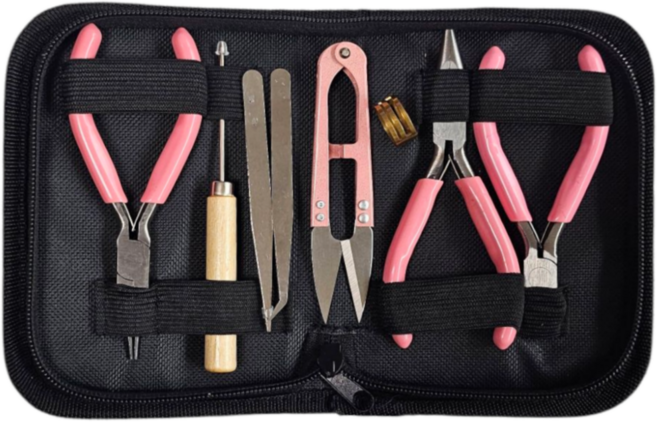캐쉬몰 DIY 비즈 주얼리 공예 공구 8종세트, 1세트, 핑크