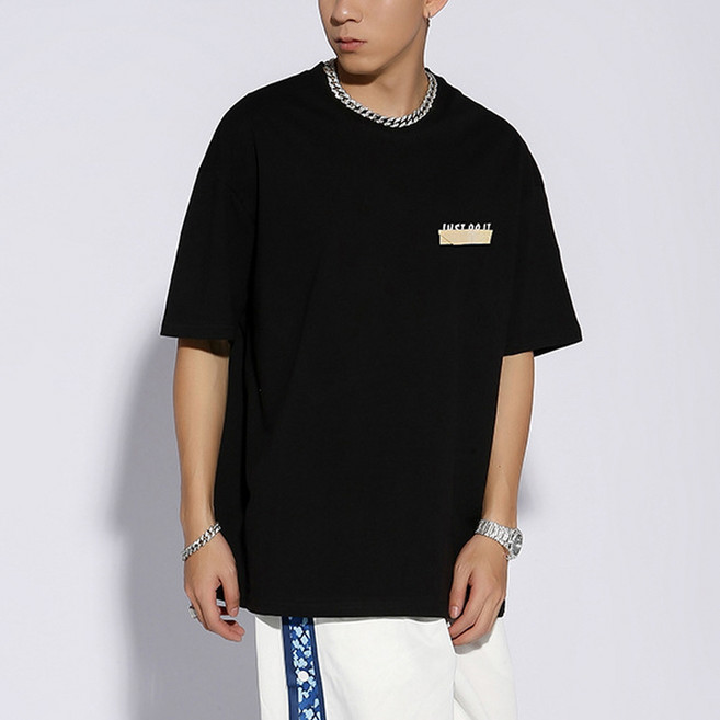 지디오 피츠M 남성 반팔 티셔츠 콜라주 그래픽 반팔티 오버핏 라운드 헤비 면티 스트릿 남자반팔티