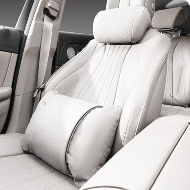아망디에 프리미엄 차량용 헤드레스트 목쿠션 허리쿠션 등받이쿠션 세트, 1세트, 아이보리