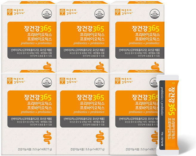 [6박스] 애플트리김약사네 장건강365 프리바이오틱스 프로바이오틱스(14포X6박스), 5.5g, 6박스