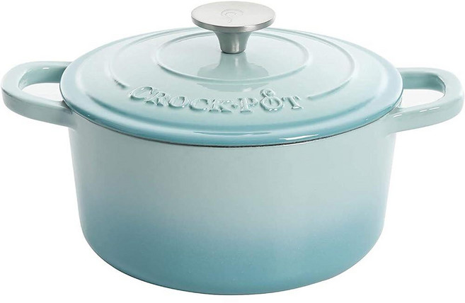 Crock Pot Artisan 원형 에나멜 주철 더치 오븐 5쿼트 선셋 오렌지 260917, 아쿠아 블루