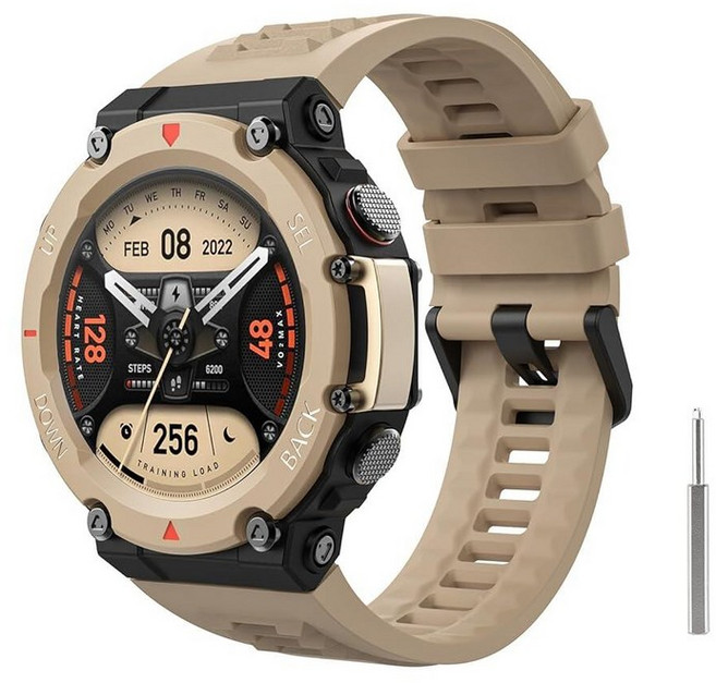 MoKo Amazfit T-Rex 2 아웃도어 GPS 스마트워치와 호환되는 시계 밴드 부드러운 실리콘 교체 스트랩 스포츠 손목 금속 스크루 드라이버 데저트 카키, 사막 카키