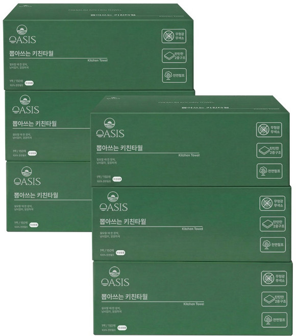 오아시스 천연펄프 뽑아쓰는 키친타올, 6개, 150매