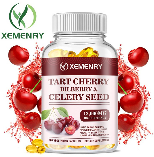 타트 체리 빌베리 앤 셀러리 12000mg - 강력한 요산 정화 관절 지원, 2개, 120정