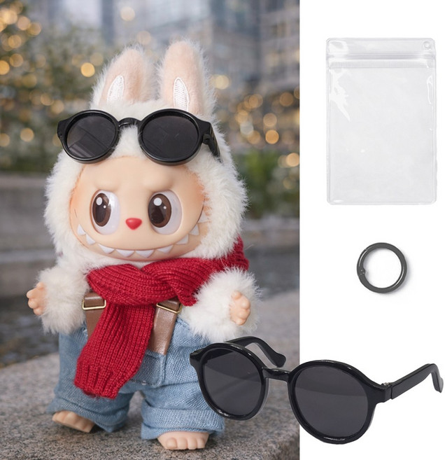 [MSMULTIVERSE] 유니크 다꾸템 미니 안경 인형 선글라스 꾸미기 소품 가방 백참 열쇠고리 키홀더 키링, 1세트, 올블랙