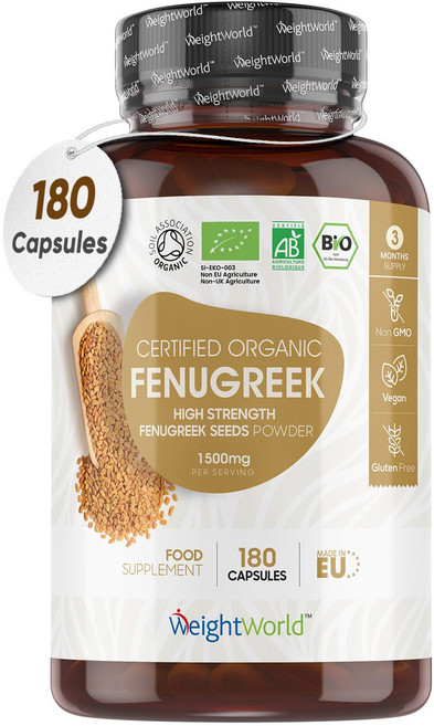 HUMAKEllc [영국] 유기농 호로파 3캡슐당 2250mg 순수 호로파 분말 풍부한 비타민과 칼슘 여성과 남성을 위한 채식 호로파 보충제 180알, 1세트, 180정