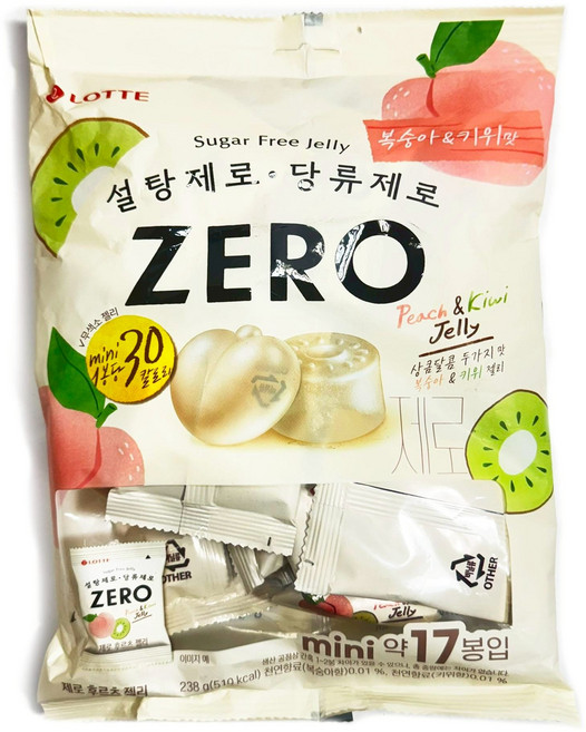 樂天 ZERO 水果蒟蒻糖 (無糖) 蜜桃奇異果口味, 238g, 1套