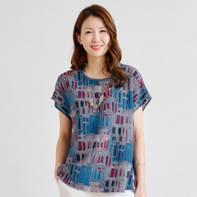 우일 여성 인견 패턴 반팔 가오리티셔츠