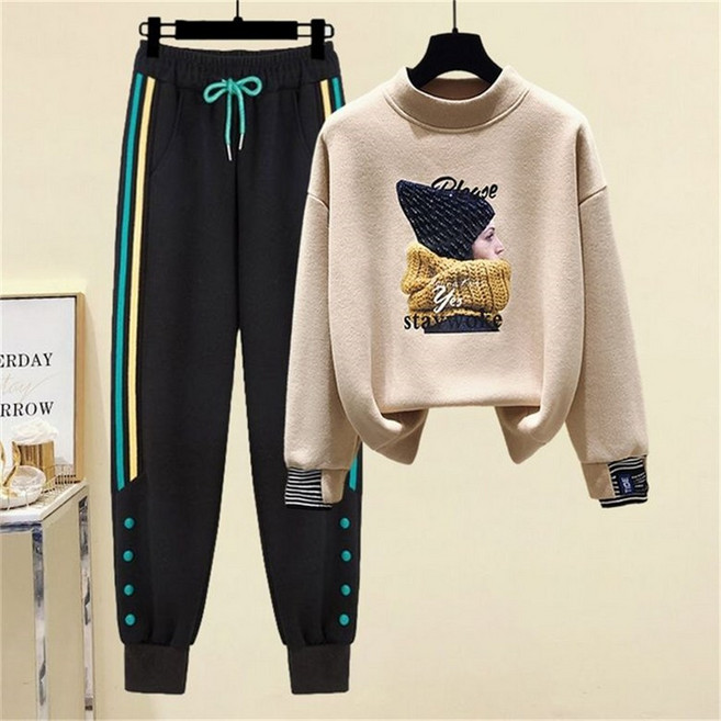 여성 트레이닝복세트 기모 맨투맨 + 기모바지 티셔츠 여성바지 티셔츠 TZ241022137 58