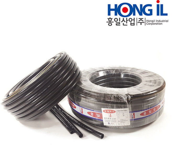 국산 흑편사호스 15mm-50m 검정 편사 호스 물호스 세차 수도 고압 호스, 1개