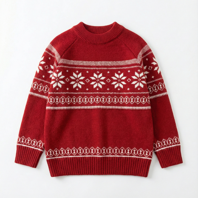 지디오 주니어 노르딕 눈꽃 스웨터 루즈핏 니트 티셔츠 겨울 남아 여아 라운드넥 상의