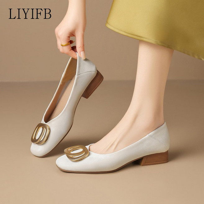 LIYIFB 소가죽 버클 여성 단화 플랫슈즈 3cm 펌프스구두