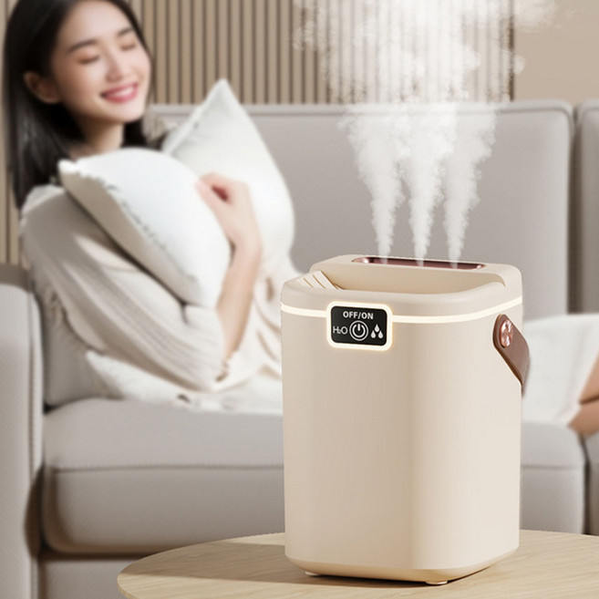 SMABAT 휴대용 소음파 가습기 2L 대용량 무소음 가습기 가정용 탁상 가습기 4단계 가습 모드, 베이지