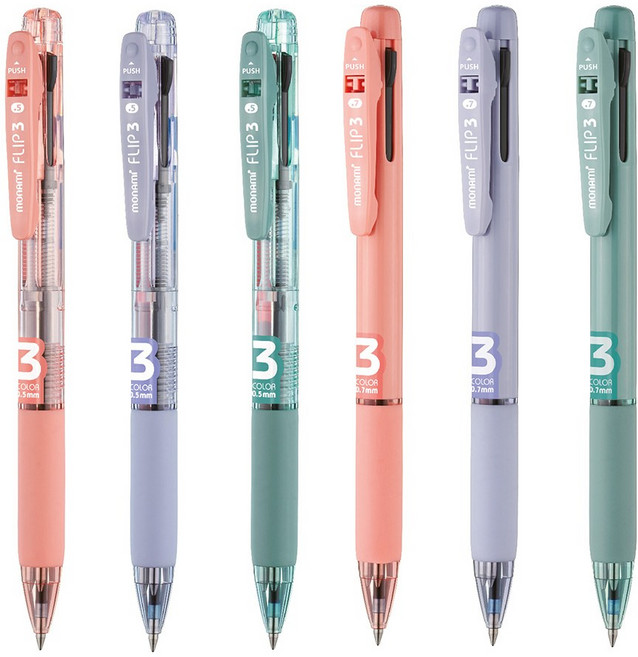 모나미 플립3 유성볼펜 3색볼펜 0.7mm 세이지그린, 3개