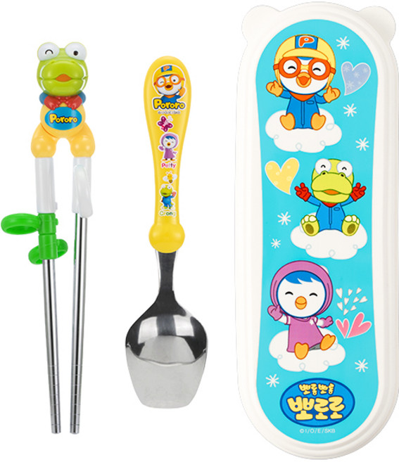 에디슨 뽀로로 이지 스텐 수저 케이스 세트, 1세트, 젓가락,스푼,케이스, 크롱 PO4854