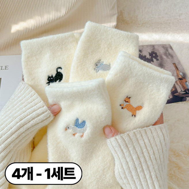 렛포레 극세사 겨울 여성 도톰한 수면 양말 세트 수족냉증 보온 4족세트