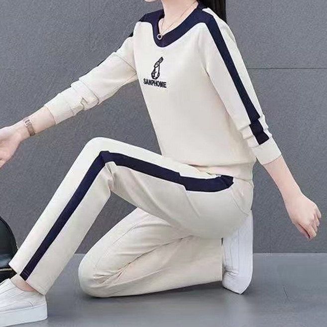 봄가을 여성복 캐주얼 트레이닝 세트 라운드 긴팔 맨투맨 루즈핏 빅사이즈 일자 맨투맨 패션 투피스
