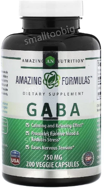어메이징뉴트리션 가바 Gaba 아미노산 750mg 200캡슐 감마 아미노뷰티르산 아미노낙산, 1개, 200정 - 쿠팡