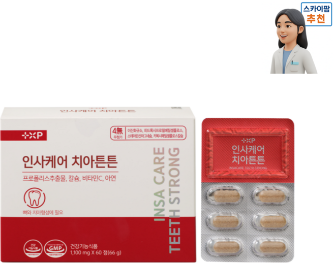인사케어 치아튼튼 잇몸에좋은영양제 잇몸붓고시릴때 치아와 뼈형성 칼슘 치아건강, 1세트, 60정