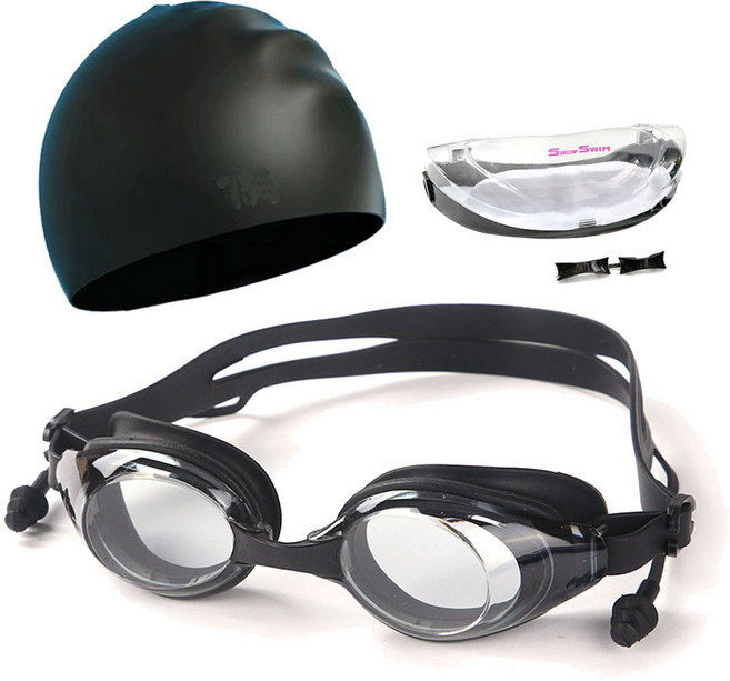 선우 올인원 성인 수경 수모 세트 SG100, 검정모, 1세트