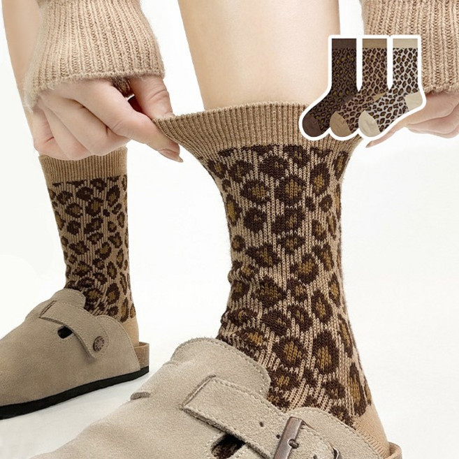 [3종세트] 뚜기버기 호피 레오파드 여성 패션 니트 양말