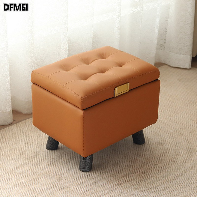 DFMEI 小凳子家用沙發凳客廳茶几凳腳凳儲物矮凳門口穿鞋凳換鞋凳收納凳, 1件, 南瓜橙色 長40cmx寬30cmx高35cm:普通款