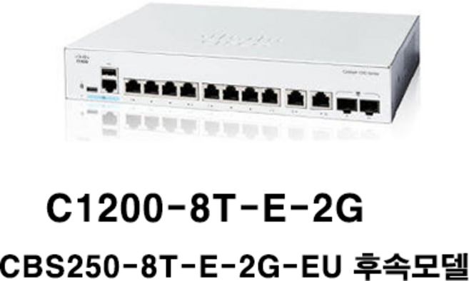 시스코 C1200-8T-E-2G 8포트 광2SFP 스위치허브 CBS250-8T-E-2G-EU 후속모델