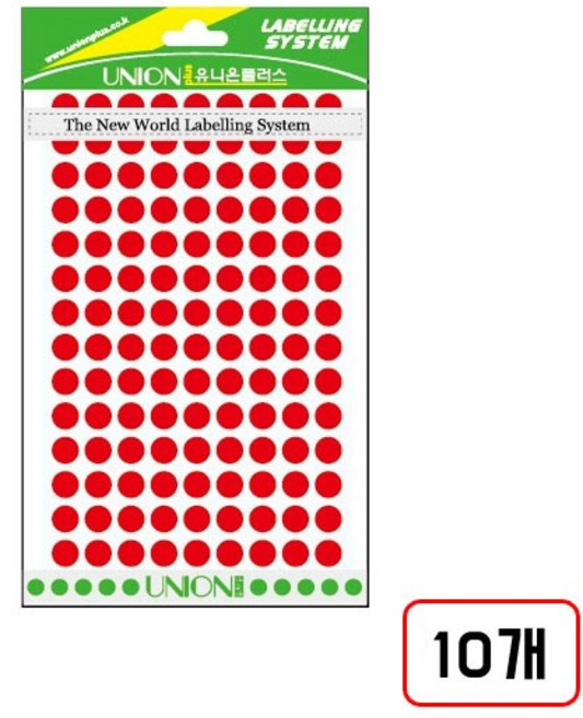 유니온)원형스티커 304/8mm, 적색 M320744/8매입 10개